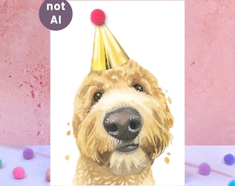 Golden Doodle Dog Pompom Birthday Card