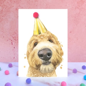 Cartão De Aniversário Dourado Doodle Dog Pompom