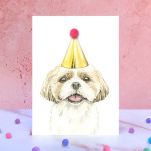 Tarjeta de cumpleaños con pompón de Shih Tzu