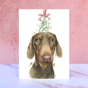 Cartoline di Natale con bassotto, simpatico biglietto di auguri natalizi con salsiccia Doxie Weiner Dog Art
