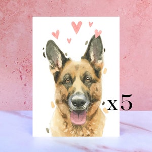 Paquete de 5 tarjetas de lamidos y besos de pastor alemán para San Valentín, aniversarios y del perro