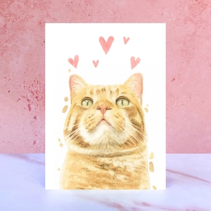 Carte de lèche et bisous de chat tigré roux et blanc pour la Saint-Valentin, les anniversaires et du chat