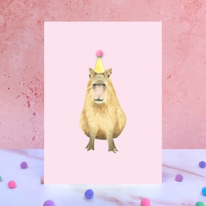 Biglietto di compleanno per animali con pompon di Capibara