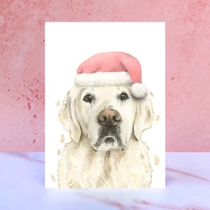 Carte de Noël crème anglaise Golden Retriever à pompon