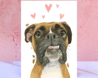 Boxer Dog Licks & Kisses Card for Valentines, Anniversaries and from the Dog