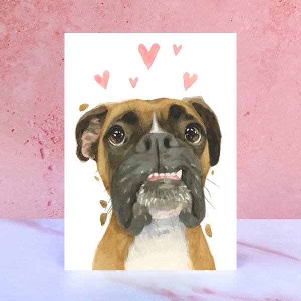 Tarjeta de lamidos y besos de perro Boxer para San Valentín, aniversarios y del perro