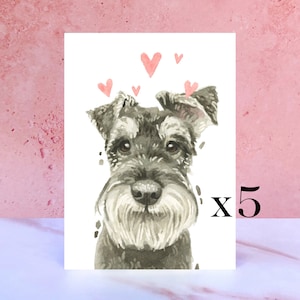 Pack de 5 tarjetas Schnauzer Licks & Kisses para San Valentín, aniversarios y del perro