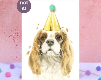 Cavalier King Charles Spaniel Pompom Birthday Card