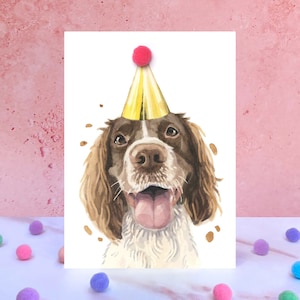 Springer Spaniel Pompom verjaardagskaart