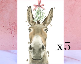 Pack de 5 Cartões de Natal Burro