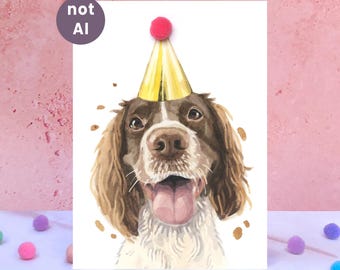 Springer Spaniel Pompom Birthday Card