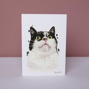 Tarjeta de gato blanco y negro para todas las ocasiones, tarjetas de felicitación de cumpleaños de gatito divertido
