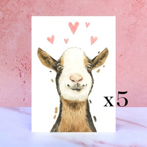 Paquete de 5 tarjetas Goat Licks & Kisses para San Valentín y aniversarios de la colección Farm Animal