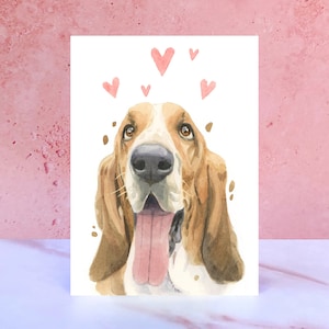 Tarjeta Basset Hound Licks & Kisses para San Valentín, Aniversarios y del Perro