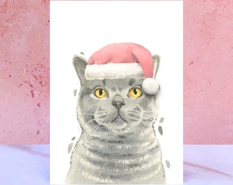 British Shorthair Cat Pompom Christmas Card
