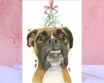 Boxer Dog Christmas Card, Xmas Holiday Greeting Cards