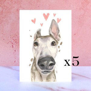 Paquete de 5 tarjetas Greyhound Licks & Kisses para San Valentín, aniversarios y del perro