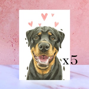Paquete de 5 tarjetas Rottweiler Licks & Kisses para San Valentín, aniversarios y del perro