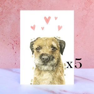 Paquete de 5 tarjetas Border Terrier Licks & Kisses para San Valentín, aniversarios y del perro
