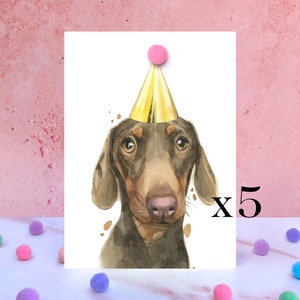 5er Pack Dackel Pompom Geburtstagskarte, süße Sausage Dog Doxie Grußkarten