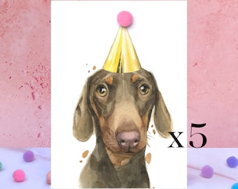 Confezione da 5 biglietti di compleanno con pompon di bassotto, carini biglietti di auguri per cani con salsiccia Doxie
