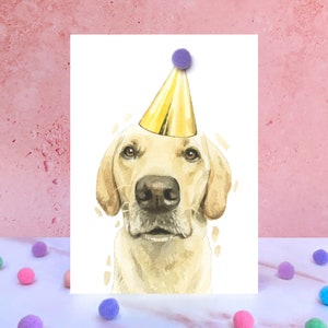 Cartão De Aniversário Amarelo Labrador Pompom