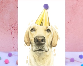 Yellow Labrador Pompom Birthday Card