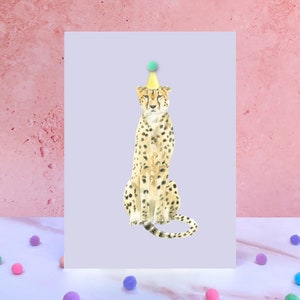 Carte d'anniversaire animal guépard pompon