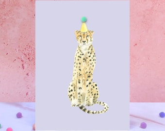 Cheetah Pompom Animal Birthday Card