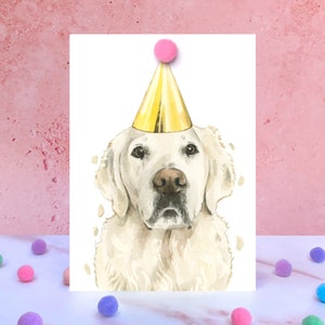 Cartão De Aniversário Inglês Cream Golden Retriever Pompom