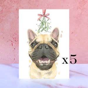 Pacote de 5 cartões de Natal de buldogue francês, cartões comemorativos de Natal Frenchie