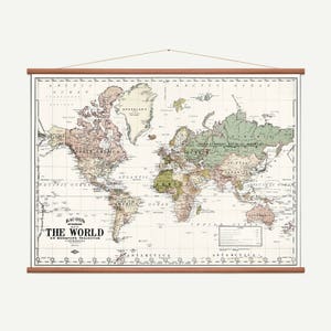 Carte murale déroulante - Carte du monde (blanche) - Carte du vieux monde - Tableau scolaire