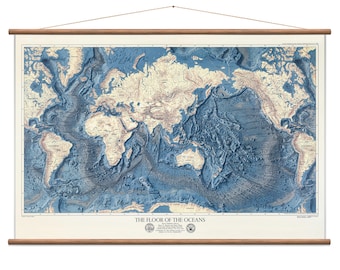 Relief World Map - Topographic World Map - Vintage pull down chart