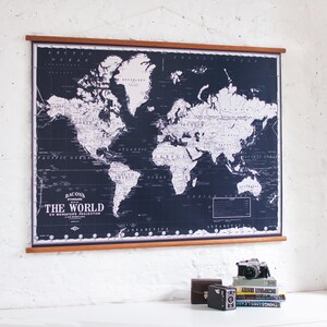 Pull Down Wall Map World Map Black Old world map School Chart Black and white Dark color image 2