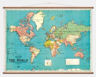 Antique Pull Down Map Pull Down World Map | Etsy