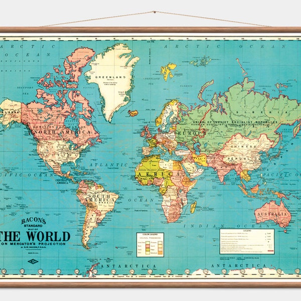 Pull Down Wall Map - The World - 40"x53"