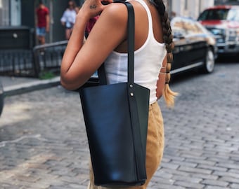 Leather Tote Bag, Black Leather Tote Bag, Tote Bag, Bucket Tote Bag, Vegan Leather, Street Tote Bag, Casual Tote Bag, Shoulder Bag