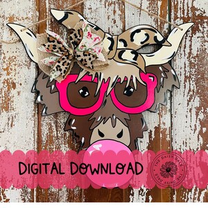VORLAGE für 4th of Juli Kuh mit Brille Türhänger, svg, pdf, jpg, png