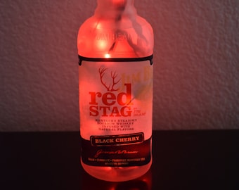 Jim Beam Liquor Bottle Light Red Stag Black Cherry Frosted (Red Lights) Happy New Year, Christmas Gift, Birthday Gift, Night Light,Bar Light