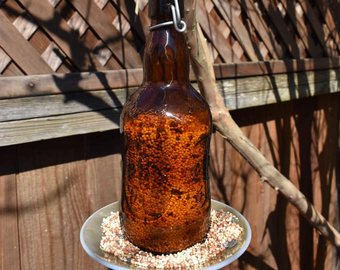 Beer Bottle Bird Feeder Brown Beer Bottle Bird Feeder Glass Etsy