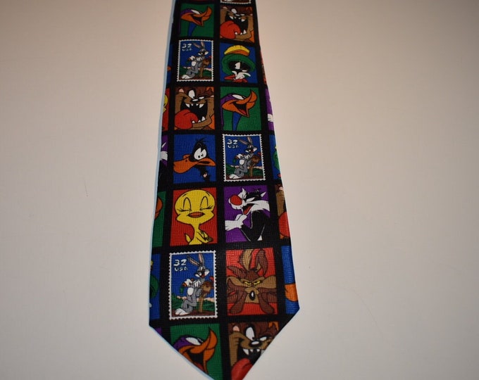 Vintage 1997 Looney Tunes Bugs Bunny, Daffy Duck etc Mens Necktie, Looney Tunes Mens Tie, Polyester Mens Tie, Animation Character Mens Tie