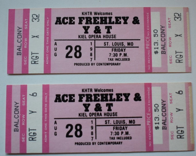Lot of 2 Ace Frehley / Y&T UNUSED 1987 Concert Ticket Kiel Opera House ST Louis, MO, Rock n Roll, Unused Concert Ticket 1980's, Vintage Rock