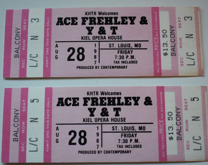 Lot of 2 Ace Frehley / Y&T UNUSED 1987 Concert Ticket Kiel Opera House ST Louis, MO, Rock n Roll, Unused Concert Ticket 1980's, Vintage Rock