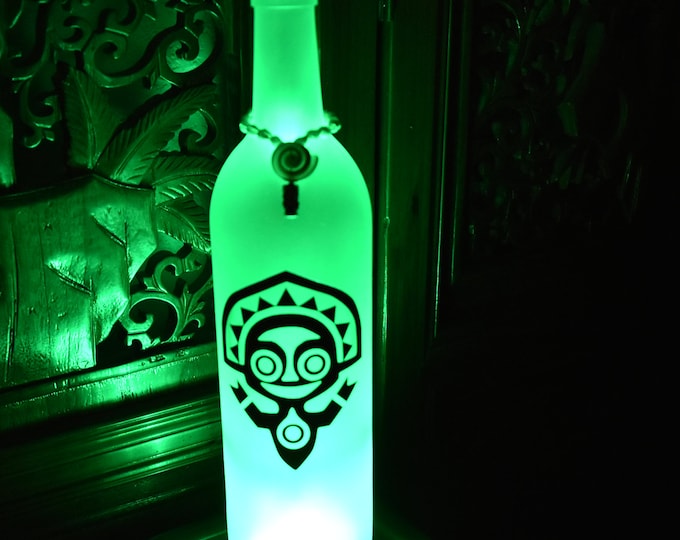 Frosted Wine Bottle Light, Polynesian Village Tiki Man with Vintage Sea Shell & Tiki Top Multi Color Lights w/Remote Tiki Bar Light,Tiki Bar