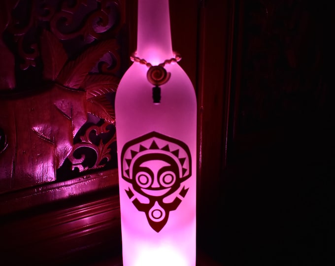 Frosted Wine Bottle Light, Polynesian Village Tiki Man with Vintage Sea Shell & Tiki Top Multi Color Lights w/Remote Tiki Bar Light,Tiki Bar