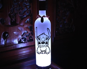 Little Monster Stitch Frosted Wine Bottle Light Multi Color or Individual Color with Remote, Stitch Light,Stitch Lamp,Stitch Halloween Light