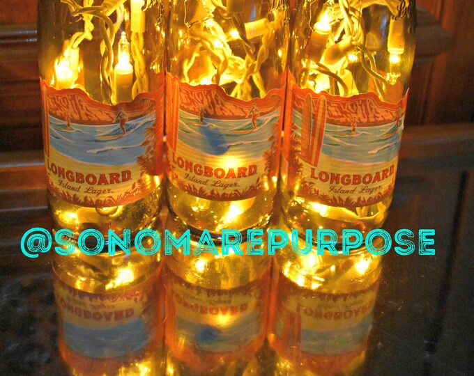 Kona Brewing Beer Bottle Light Longboard Island Lager 3 Pack White lights Bar Light, Kona Brewing Lamp, Kona Brewing Light, Kona Big Island