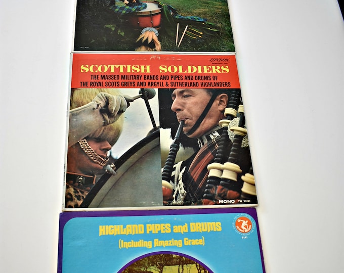 Lot of 3 Scottish 12" Vintage Vinyl Record Album LP's, Music from Scotland, Scottish Soldiers, Scottish Splendor, Highland Pipes and Drums