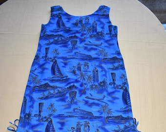 Womens Vintage Vivid Blue Dress by Fashions of Hawaii, Dress Made in Hawaii, Tiki, Tiki Party, Tiki Time, Island Wear, Tropical Dress, Beach