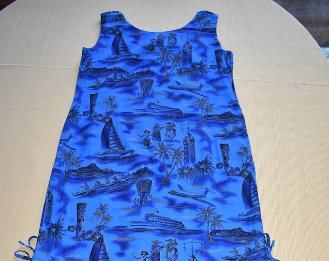 Womens Vintage Vivid Blue Dress by Fashions of Hawaii, Dress Made in Hawaii, Tiki, Tiki Party, Tiki Time, Island Wear, Tropical Dress, Beach